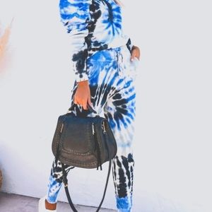 Blue, white, and black tie dyed lounge jogger